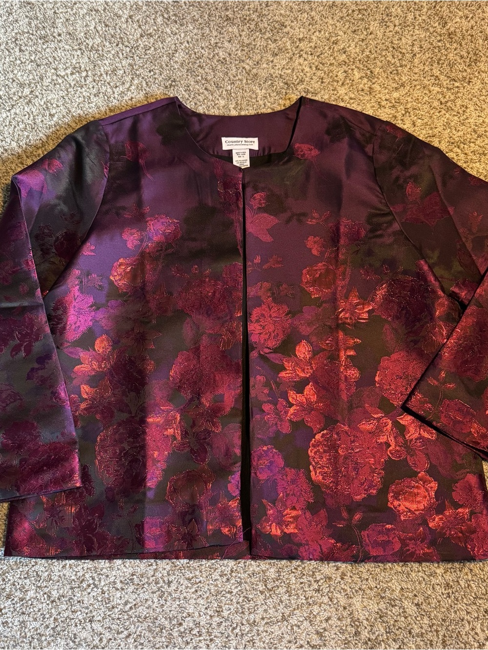 Country Store Metallic Floral Jacquard Jacket in Rich Burgundy and Black- XL